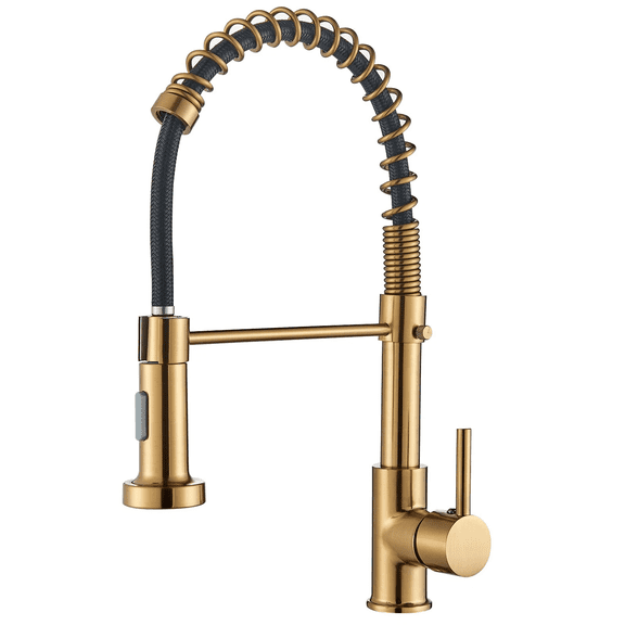 Zovajonia Brushed Gold Kitchen Faucet with Pull Down Sprayer, One Hole Single Handle Stainless Steel Sink Faucet for Farmhouse Camper Laundry Utility