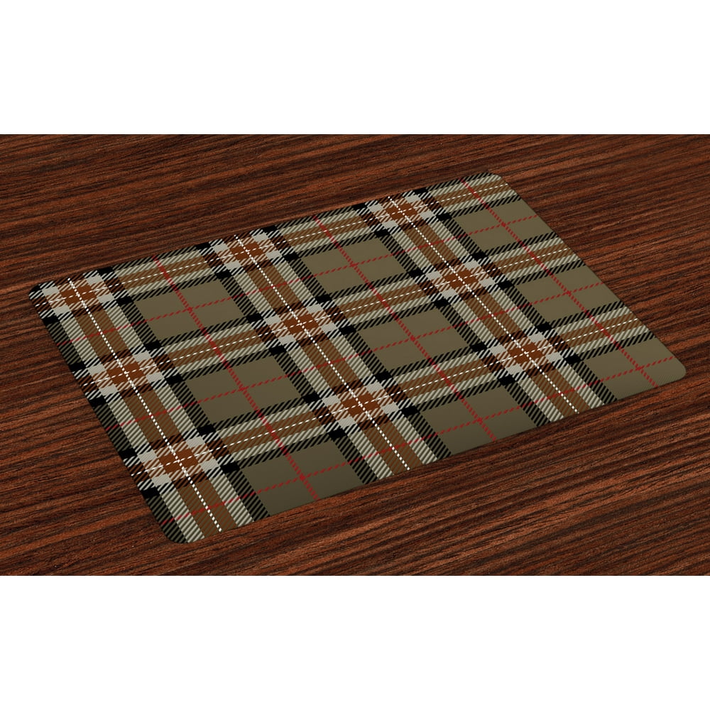 Checkered Placemats Set of 4 Scottish Style Tartan Geometrical Striped