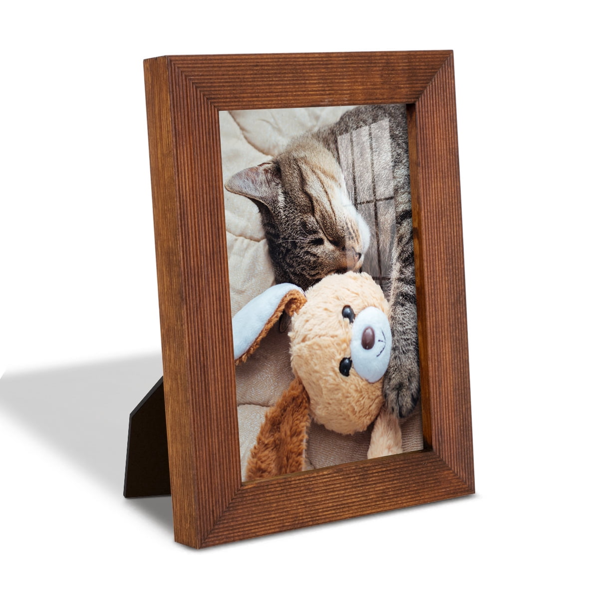 Grooved 4 in. x 6 in. Walnut Picture Frame Set (Set of 4)