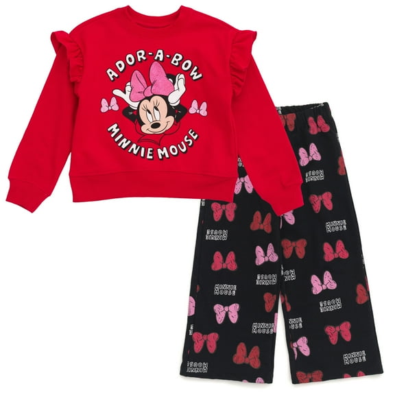 Disney Minnie Mouse Fleece Pullover Sweatshirt and Pants Outfit Set Logo Toddler to Big Kid