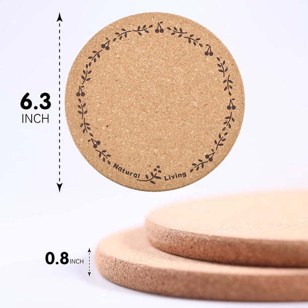 Juego De 6 Salvamanteles De Corcho - 19 Cm Diámetro, 1 Cm Grosor, Redondos, Antideslizantes, Natural