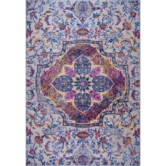 Ladole Rugs Classic Pattern Traditional Indoor Area Rug - Room Decor 2x2 Amazing Doormat for Living Room, Bedroom, and Office - Blue and Pink, 2x3 (1'10" x 2'11", 57cm x 90cm)