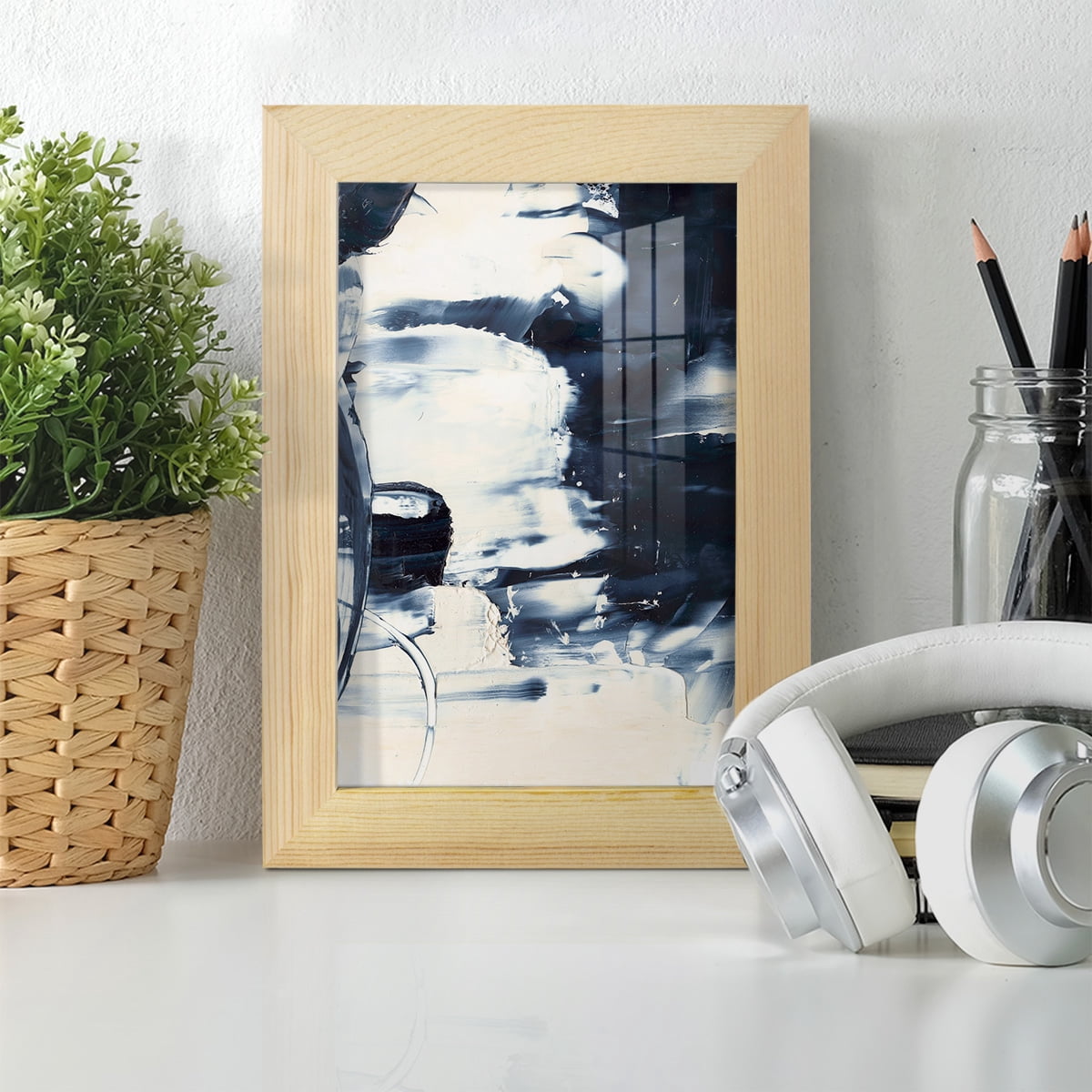 Wave Rider II -Framed Print w/glass-Natural Wood