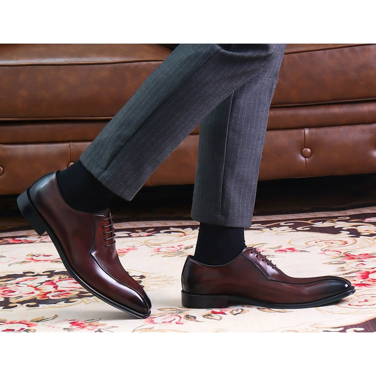 can i wear brown boots with black dress Men's Derby Shoes Patina Leather Goodyear Welt Wide Plus Size Burgundy 5547 40.5EU / EE=D+9mm