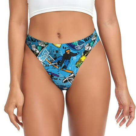 Adobk snow board blue Print Seamless Women Underwear Thongs No Show Ladies Thong No Line Breathable Comfortable Panties Undies for Women-4X-Large