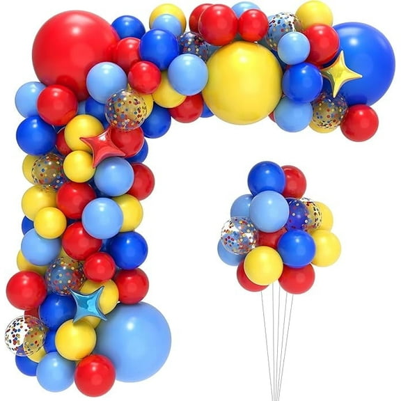 arnival Balloon Arch Kit with 123pcs Red Blue Yellow Rainbow Latex Confetti Balloons for Birthday Party Decorations