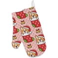 thumbnail image 2 of Polyester Insulation Kitchen Oven Mitts Potholder Apron 3Pcs Set Christmas Dog Breed Welsh Corgi Non Slip Heat Resistant Gloves for Baking Cooking BBQ, 2 of 7