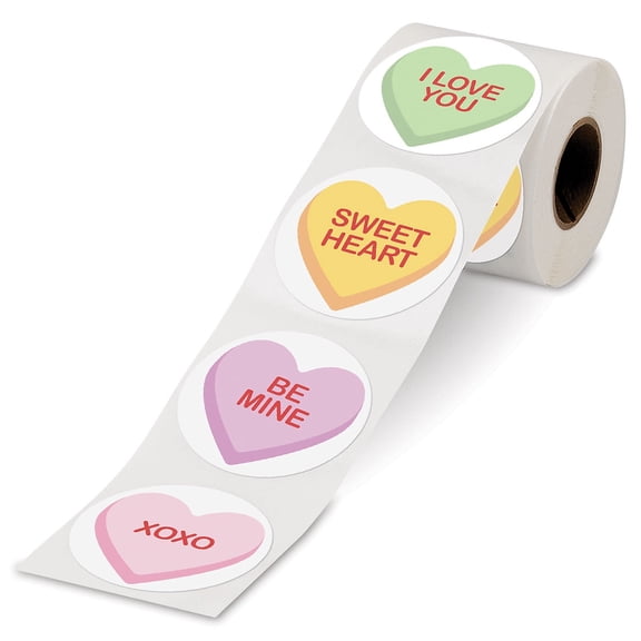 Current Conversation Heart Rolled Stickers, 252 included, 1-3/4" diamter, Printed in the USA, Great for Cards, Gifts, Party Favors and More