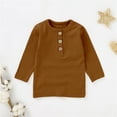 thumbnail image 2 of LIIPEE Boys Girls Tops Solid Color Ribbed Long Sleeve Round Neck Button Shirt Trendy Indoor Tee,Brown,6-12 Months, 2 of 4