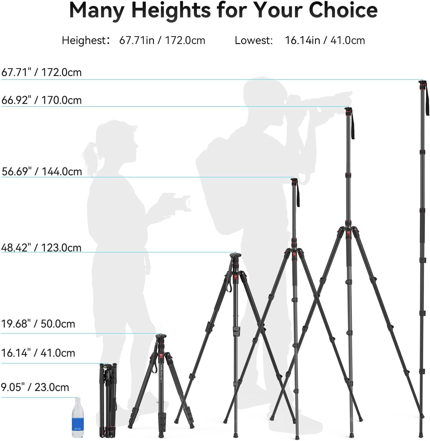 SmallRig 68" Camera Tripod Foldable Aluminum Tripod & Monop, Adjustable Height from 19.7" to 67.7" for Camera, Phone - 3983