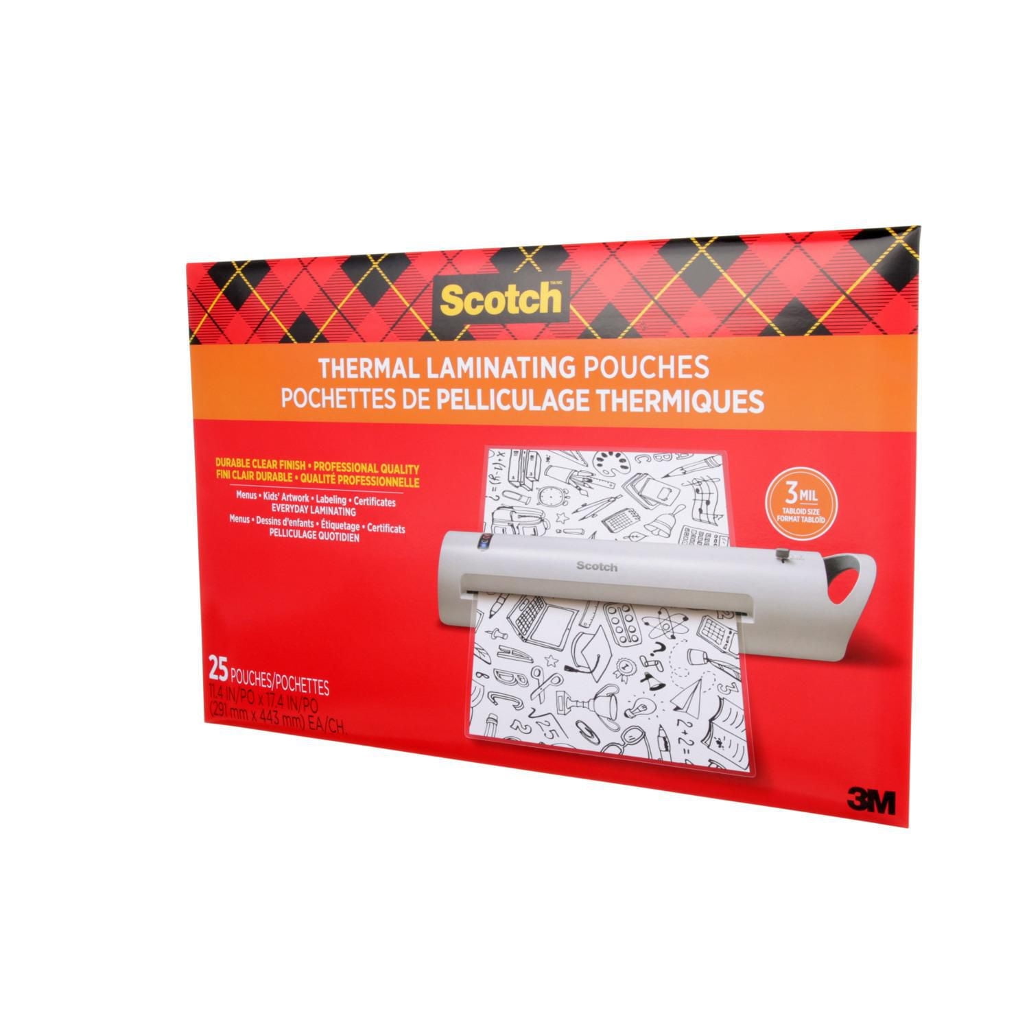 Pochettes de pelliculage thermique Scotch(MC) TP3856-25-EF, 291 mm x 444 mm (11,4 po x 17,4 po), 3 mil (0,076 mm) Pochettes Scotch TP3856-25-EF