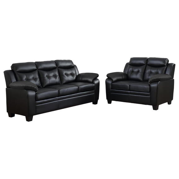 Maklaine 2-Piece Tufted Upholstered Faux Leather Sofa Set in Black