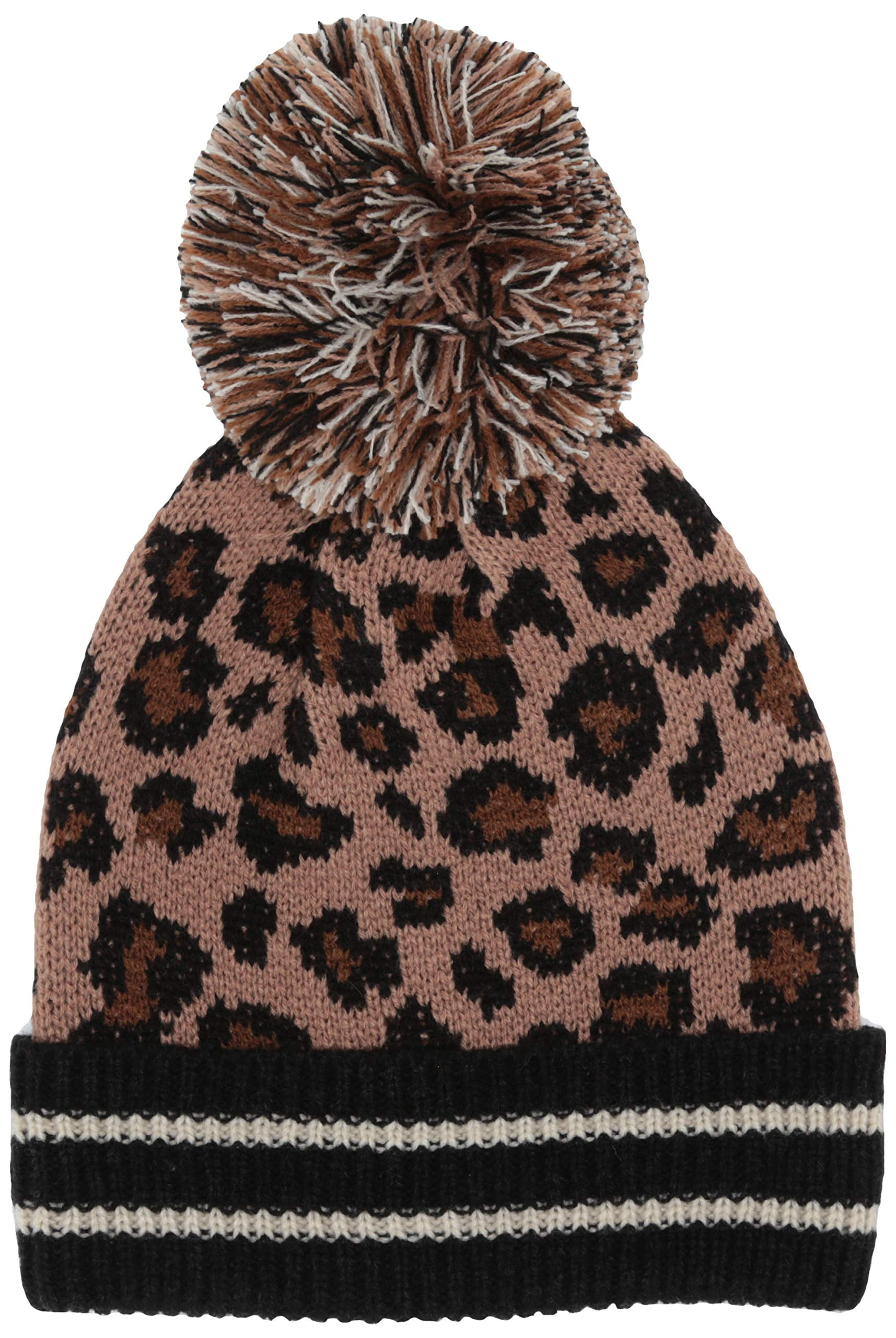 Hat One Leopard Knit Pom Cuffed Beanie 