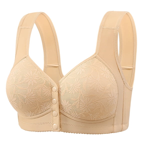 Baofubaomei Front Closure Bras Plus Size Wireless Lace Trim Bra Push up Adjustable Straps Bralette Comfortable Breathable Brassiere