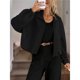 thumbnail image 5 of Chaqueta de Béisbol Holgada Informal con Cuello Alto, Cremallera y Dobladillo con Cordón Ajustable para Mujer. Negro M, 5 of 9