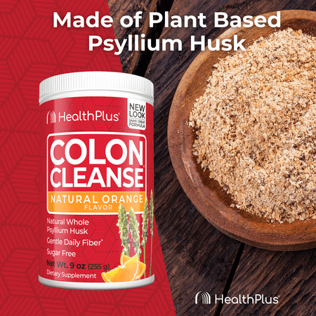 Health Plus Colon Cleanse Digestive Support | No Artificial Flavors | Daily Fiber for Toxin Elimination To Reduce Bloating | Psyllium Husk | Orange Flavor | 9 Ounces, 36 Servings