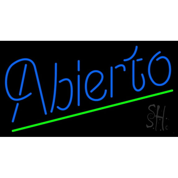 Blue Abierto LED Neon Sign 13 x 24 - inches, Clear Edge Cut Acrylic Backing, with Dimmer - Bright and Premium built indoor LED Neon Sign for restaurant window and interior decor.