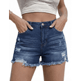 thumbnail image 4 of Women Mid Rise Ripped Stretchy Jeans Shorts Frayed Raw Hem Casual Denim Shorts, 4 of 9