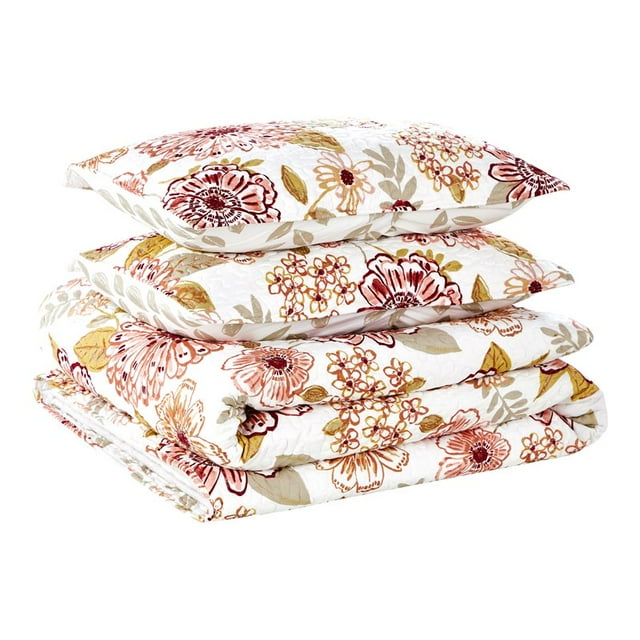 AeroSoft Stella 3-piece Contemporary Microfiber Queen Quilt Set in Off White