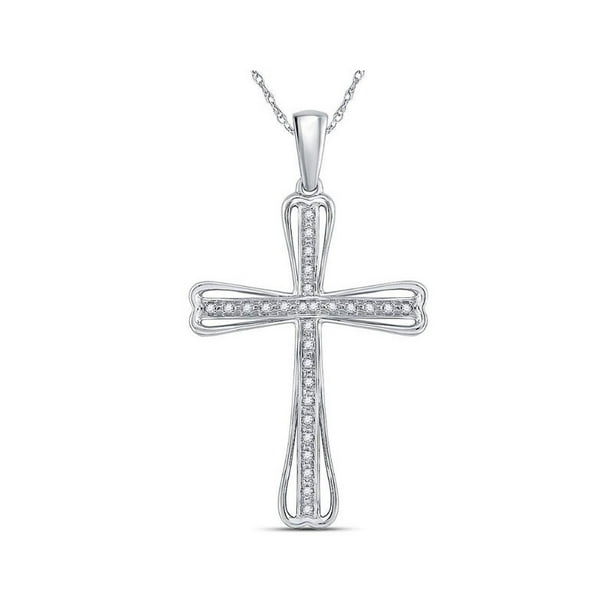 1/10 Carat (ctw J-K, I2-I3) Collier Pendentif Croix de Diamant en Argent Sterling avec Chaîne