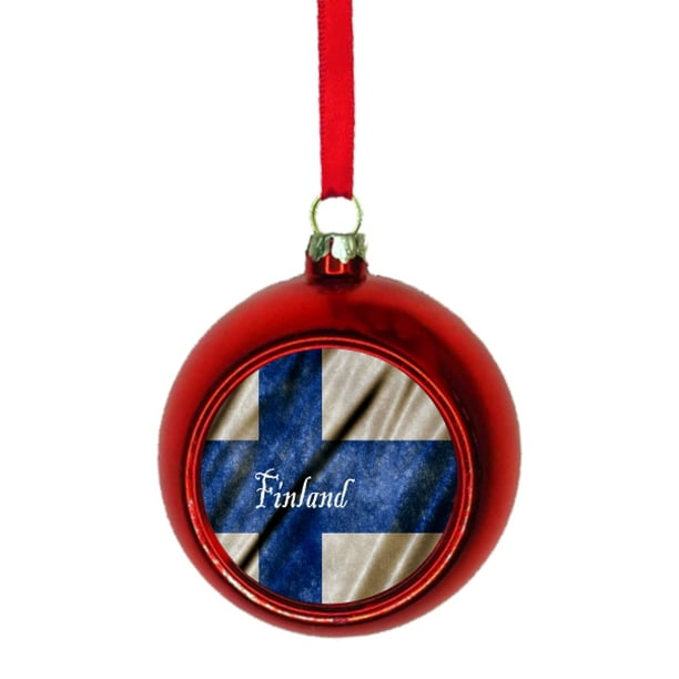 Flag Finland - Finland Waving Grunge Flag Bauble Christmas Ornaments