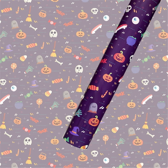 Halloween Wrapping Paper Roll Set, 7‑Style Pumpkin Pattern Gift Wrap for Halloween Present Packaging and DIY Crafts