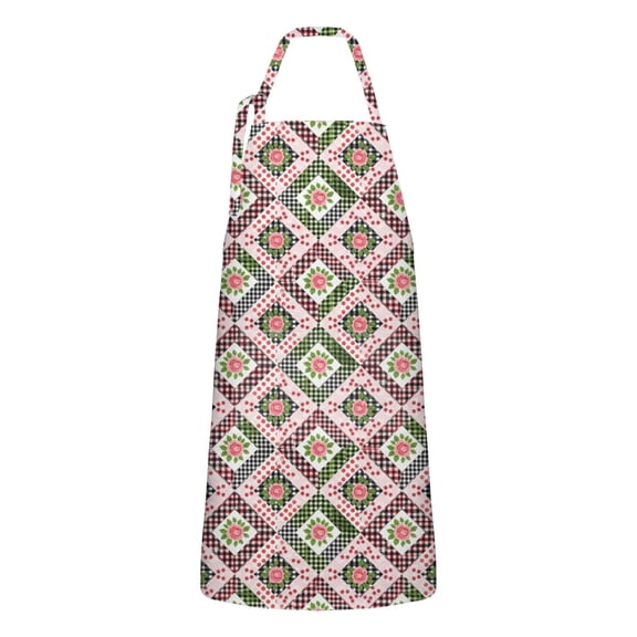 Pioneer Flower Floral Print Pattern Apron for Women and Men, Cotton Linen Waterproof with Pockets, Adjustable, 33x27 Inch for Kitchen, Gardening, BBQ, Salon