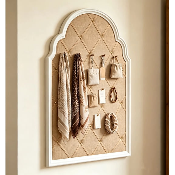 SOFE Farmhouse White Wood Frame Bulletin Board, 36" x 24", Linen Memo Board for Wall, Decorative Office Décor
