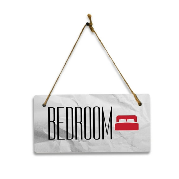 Bedroom (Crumpled Paper) 5x10 Hanging Plus Wall or Door Sign | Rustic Twine | Range of Vibrant Decor Styles | Room Signs For Home and Business