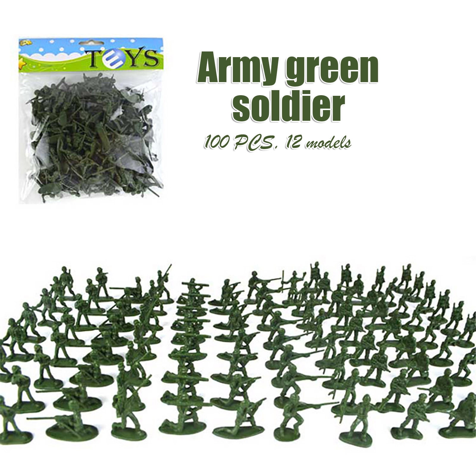 Eqslft 100 Pcs Army Men Soldiers Set Green Army Men 1-1.5 Inches Mini People Figurines Soldiers Assorted Poses Action Figures Model Trains Miniature Scenes Gift