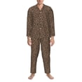 thumbnail image 3 of Sikiie Brown Leopard Mens Pajama Set, Soft Warm Long Sleeve Sleepwear, Cozy Button-Down Pjs for Men-, 3 of 7