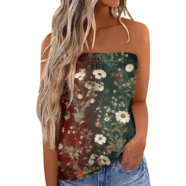 Cultivo sin espalda Tank Top Camiseta sin mangas Bandeau sin tirantes a juego de colores para mujer, camiseta sin mangas holgada para vacaciones de verano, blusa, camiseta sin mangas para (Green, XXL)