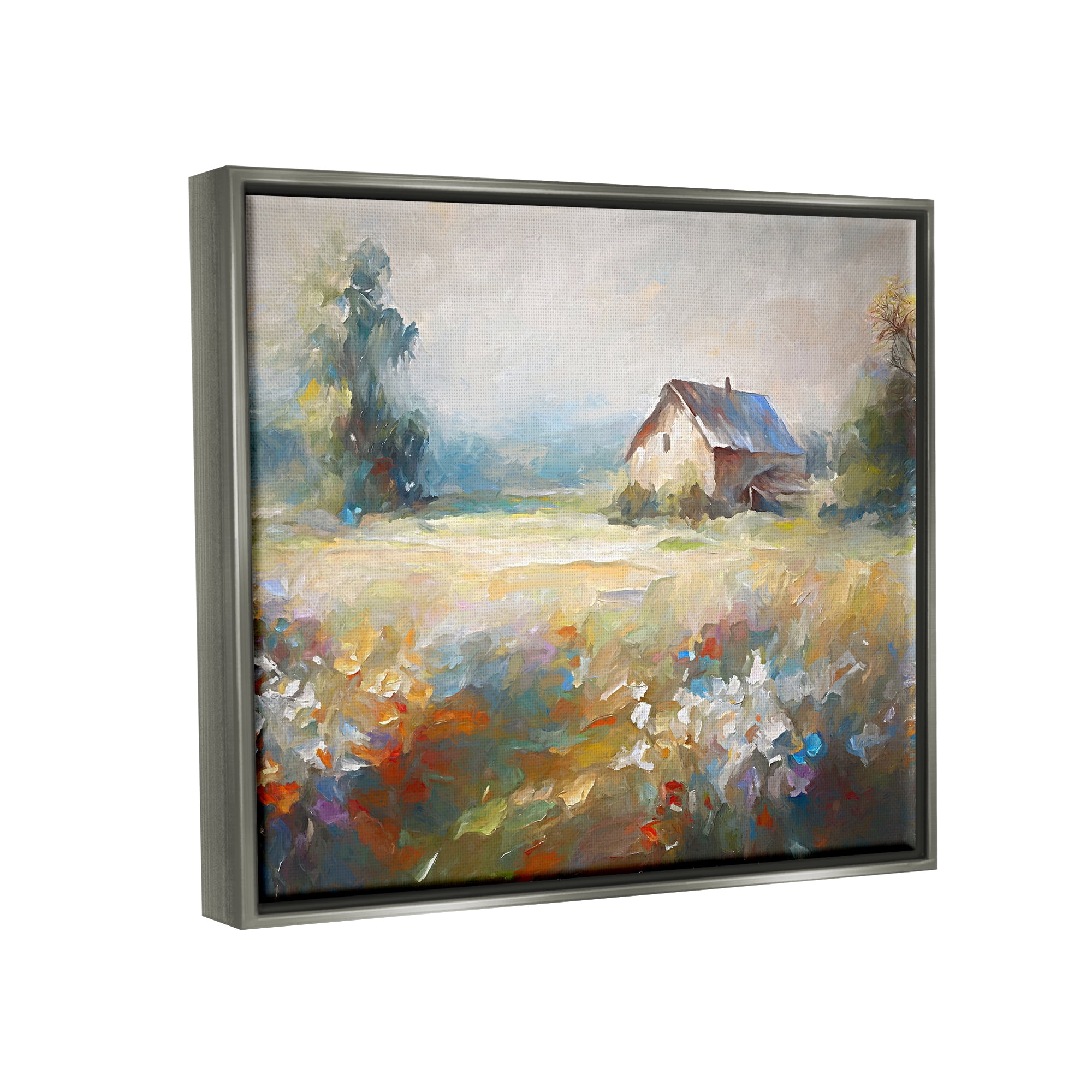 Stupell Industries Floral Countryside Abstraction Landscape Painting Gray Floater Framed Canvas Art Print Wall Art, 21 x 17