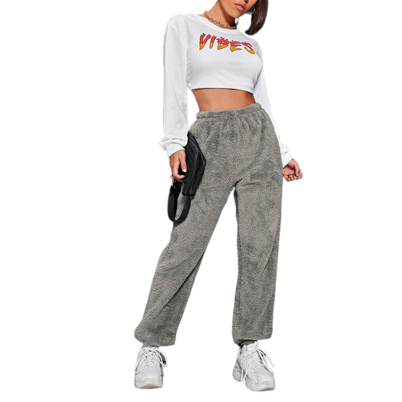 grey fluffy joggers