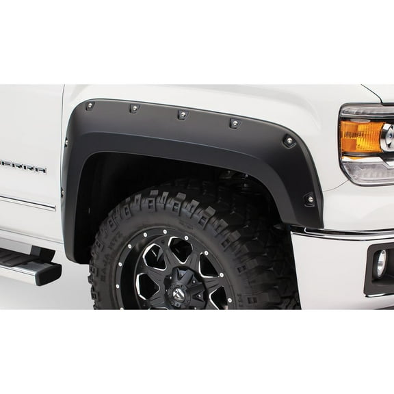 Bushwacker by RealTruck Pocket/Rivet Style Front Fender Flares | 2-Piece Set, Black, Smooth Finish | 40121-02 | Compatible with 2014-2015 GMC Sierra 1500