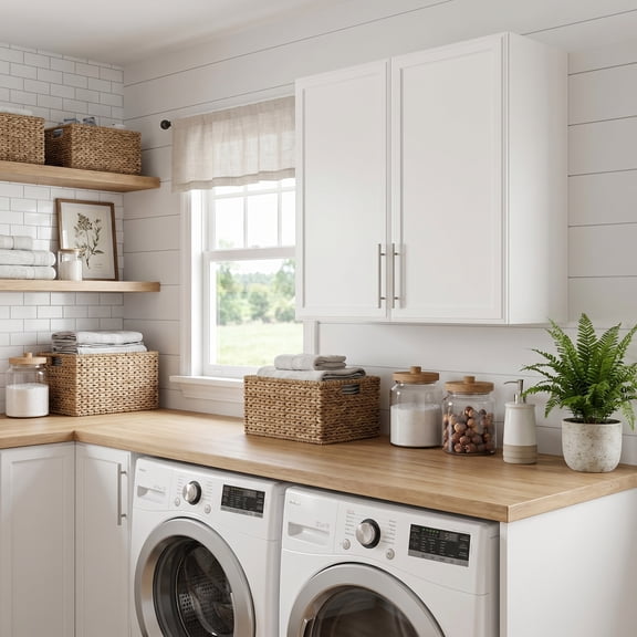 Laundry Wall Cabinets with Adjustable Shelf,30x30 Kitchen Wall Cabinet with Doors, Upper Cabinet with Shaker for Laundry/Kitchen,White