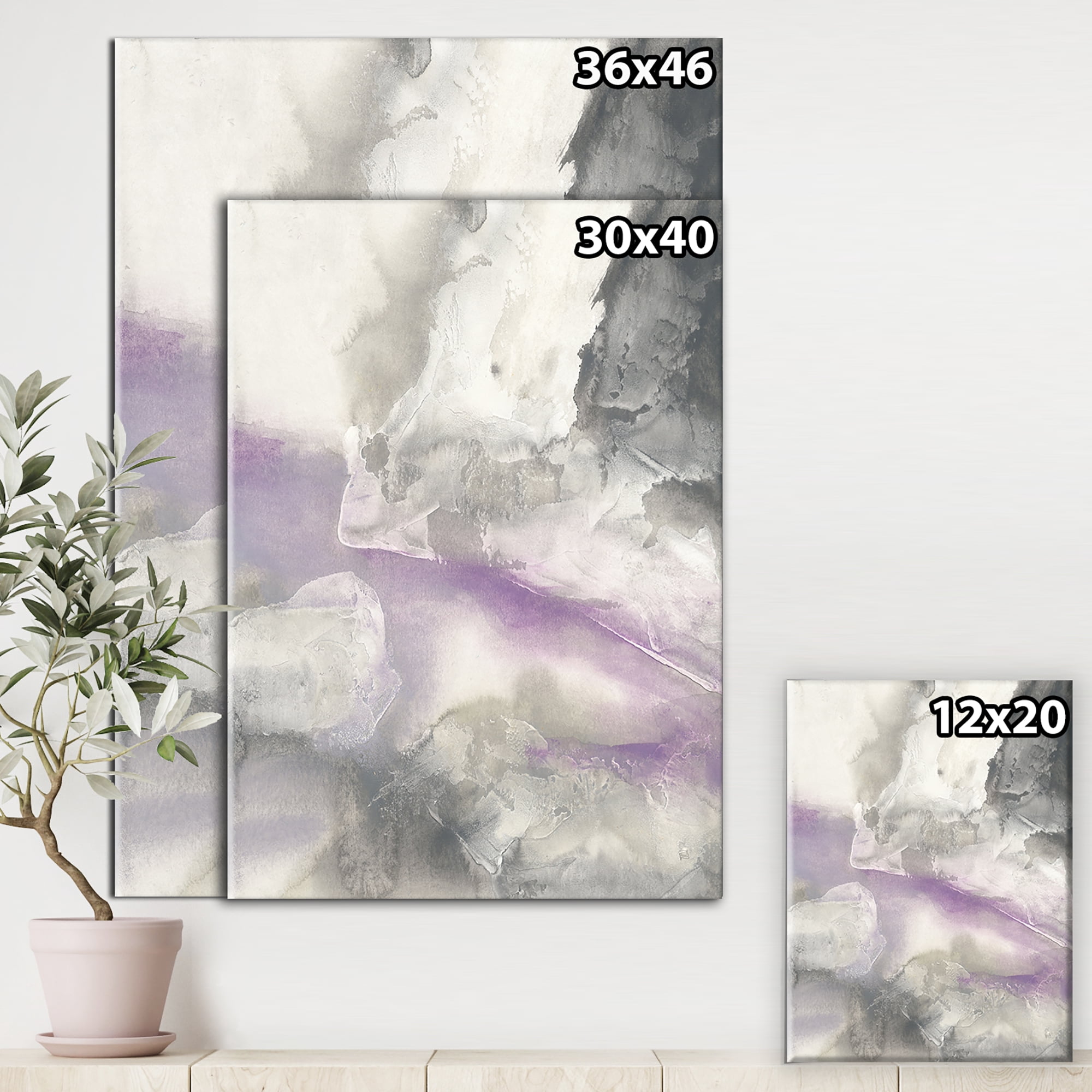 Designart 'Watercolor Minimal Purple Tones I' Modern Farmhouse Premium Canvas Wall Art