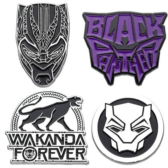Marvel Comics Unisex Adult Black Panther Wakanda Forever Enamel Pin Set (4 Piece), Black/Violet, One Size
