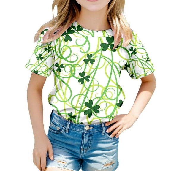 Toddler Girl St Patricks Day Shirt Shamrock Print Comfy Short Sleeve T-Shirt Irish Sweatshirt Shirt T-Shirt Boys & Girls Shirts Green,4-5 Years