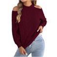 thumbnail image 2 of Women's Off-The-Shoulder Sweater Textured Hollow Knit Sweaters Loose Long Sleeve Pullover Casual Tops, 2 of 8
