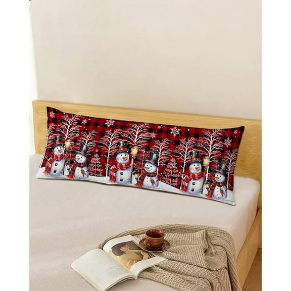 Gray Plaid Christmas Throw Pillow Cover,Snowman Winter Branch Snowflake Rectangle Decorative Pillow Case Protector Soft Cushion Cover Lumbar Pillowcase for Couch Sofa Bedroom Car Decor 20x54 Inch