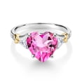 thumbnail image 2 of 925 Silver and 10K Yellow Gold Pure Pink Mystic Topaz and White Moissanite and White Diamond Engagement Ring for Women | 4.84 Cttw | Heart Shape 10MM | Gemstone November Birthstone | Size 9, 2 of 3