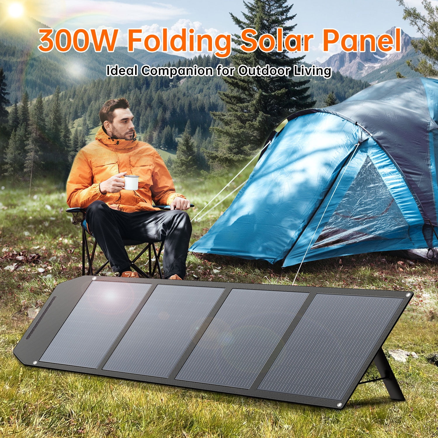 LVYUAN 300 Watt Solar Panel Foldable Solar Charger with Adjustable Kickstands, Portable IP67 Waterproof for Camping,  Home, RV, Outdoor, Power Station, off Grid
