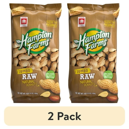 (2 pack) Hampton Farms Raw In-Shell Peanut Bag, 16 oz