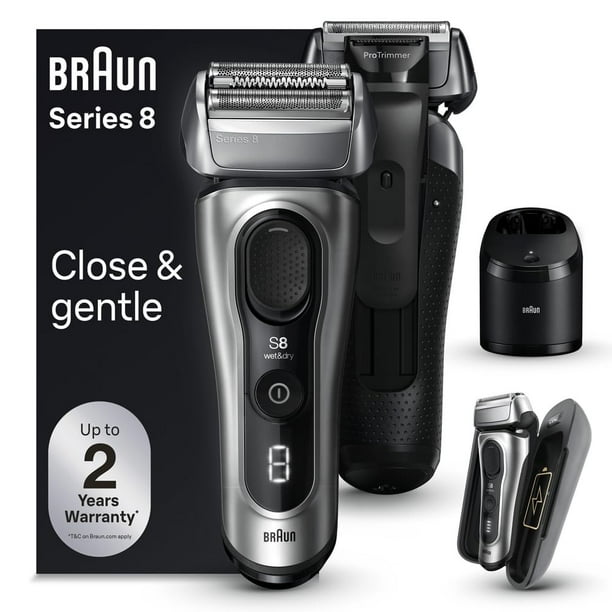 Braun Series 8 8577cc - Maquinilla de afeitar eléctrica para hombres, elementos de afeitado 4+1 y recortadora de cabello largo de precisión, centro inteligente 5 en 1, cierre y suave, incluso en