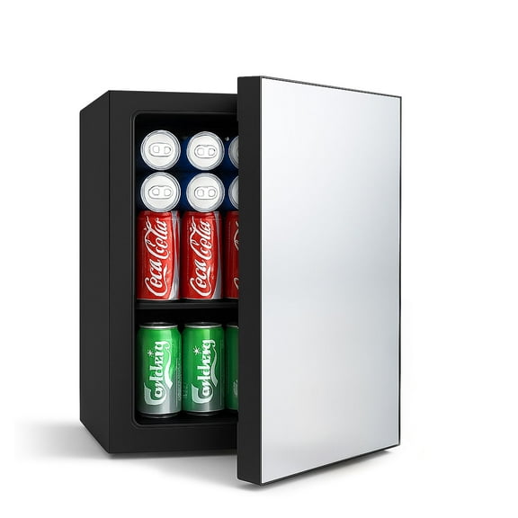 24Can/0.9Cu Mini Refrigerator and Personal Beauty Cooler, Mirrored Door Compact Beverage Fridge for Beer,Wine