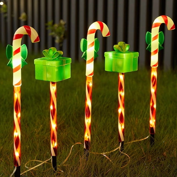 5 Pack Solar Christmas Pathway Lights,Waterproof Outdoor Solar Christmas Decorations Stake Decorative Lights Xmas Santa Claus Reindeer with 8 Modes for Garden Patio Yard Holiday Decor