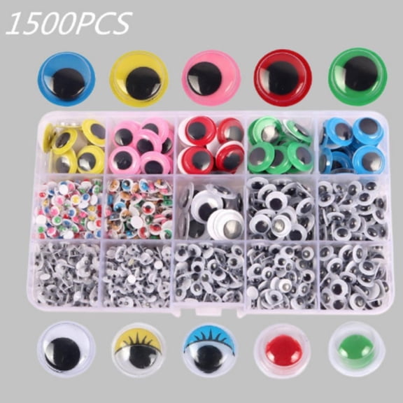 1500 pcs Plastic Wiggly Eyes, Self-Adhesive, Self-Adhesive for Christmas Day and DIY Scrapbooking Craft Toy Accessories (4/5/6/8/10/15 mm) Artificial