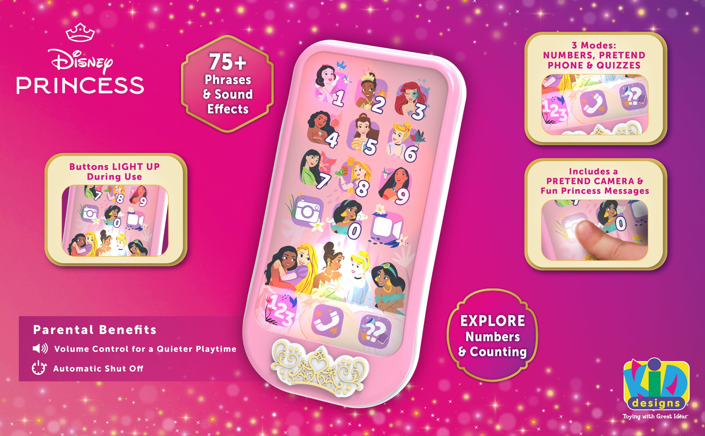 Disney Princess Bluetooth Microphone with Lights that Flash to The Music, Toy Phone