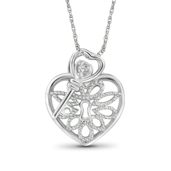 White Diamond Accent Sterling Silver Heart Pendant with Key